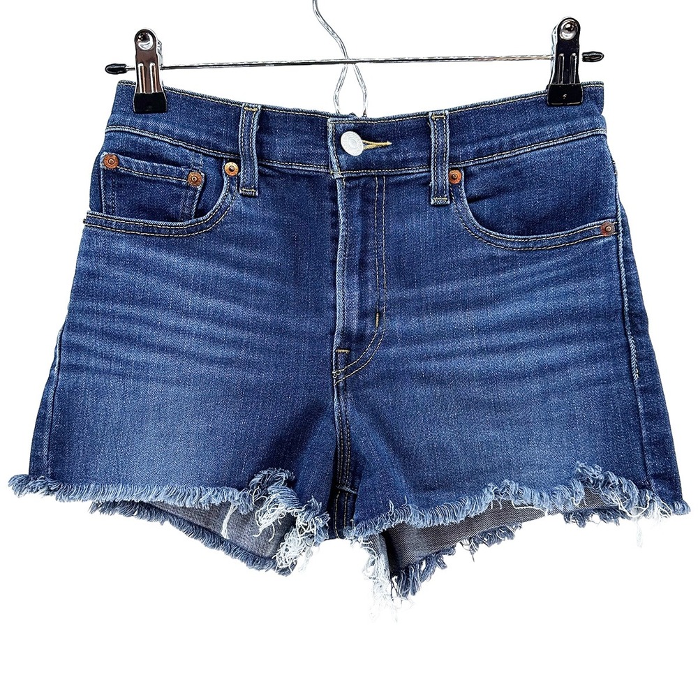 LEVI'S High Rise Denim Cut-off Jean Shorts • 26 • blue • raw hem, Summer, boho